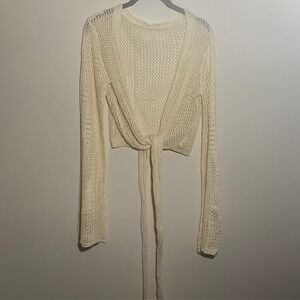 Boho Cream Crochet Tie-Front Top – Flare Bell Sleeve Festival Crop Top Size M